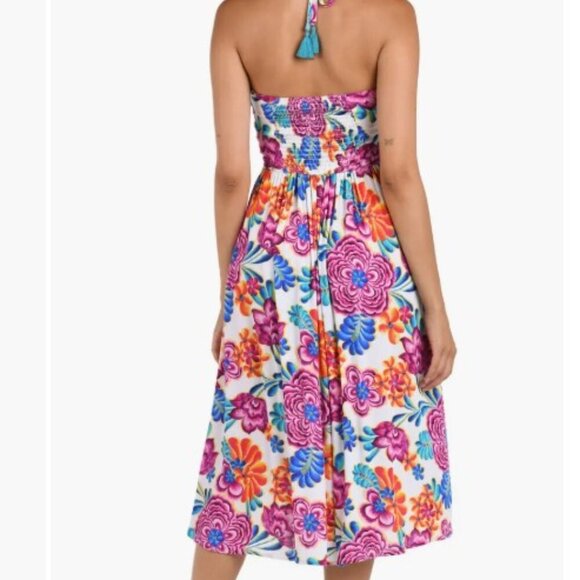 La Blanca Paradiso Halter Midi Cover-Up Sundress M Floral Pockets - Picture 9 of 16